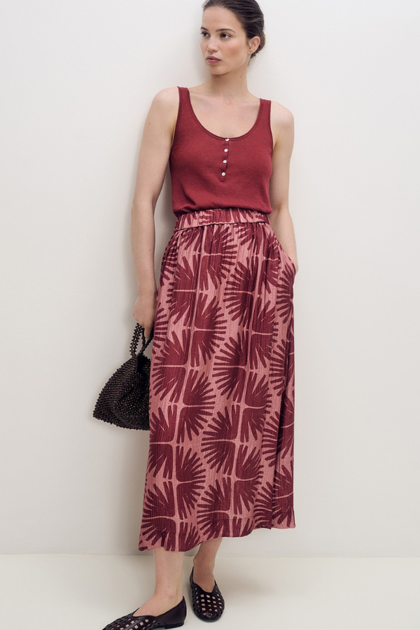 Yerse Elastic Waist Print Skirt