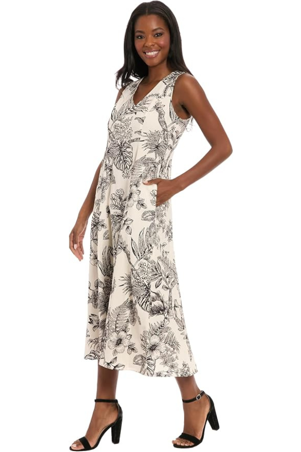 London Times Floral V-Neck Sleeveless Dress