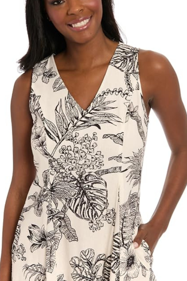 London Times Floral V-Neck Sleeveless Dress
