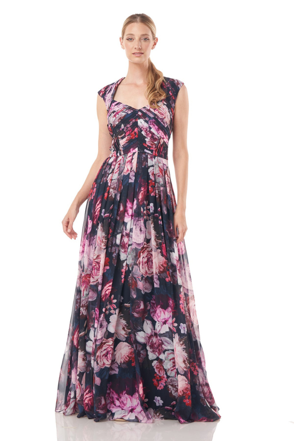Kay Unger Noelle Floral Pleated Gown