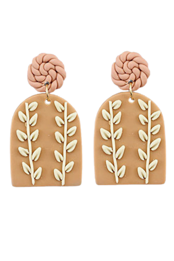 Arched Leaf Clay Earrings