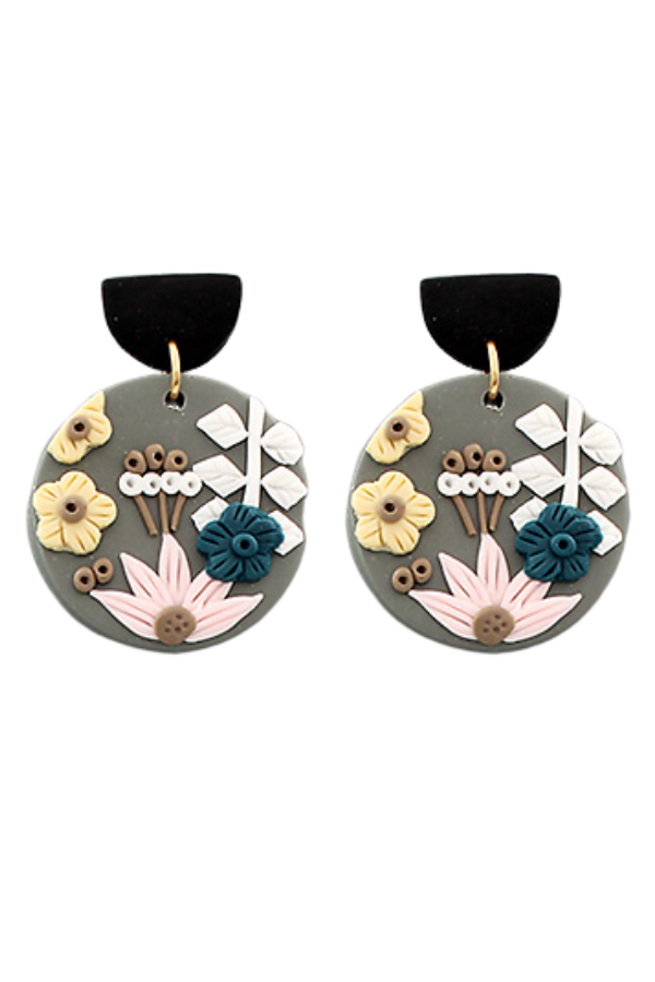 Clay Floral Circle Earrings