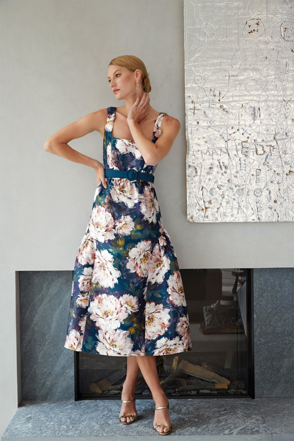 Kay Unger Lydia Tea-Length Floral Dress