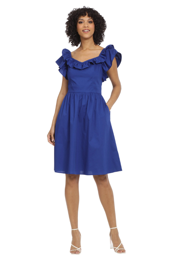 Maggy London Ruffle Neck Fit & Flare Dress