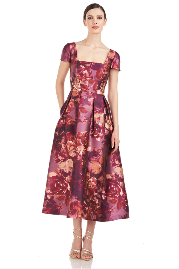 Kay Unger Tierney Floral Tea Length Dress