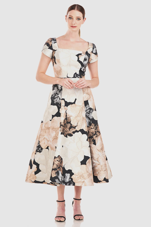 Kay Unger Hollis Floral Tea Length Dress