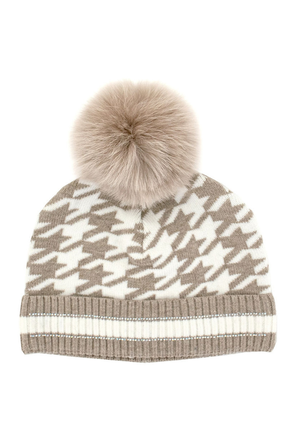 Houndstooth Knit Pom Hat - Available In Multiple Colours