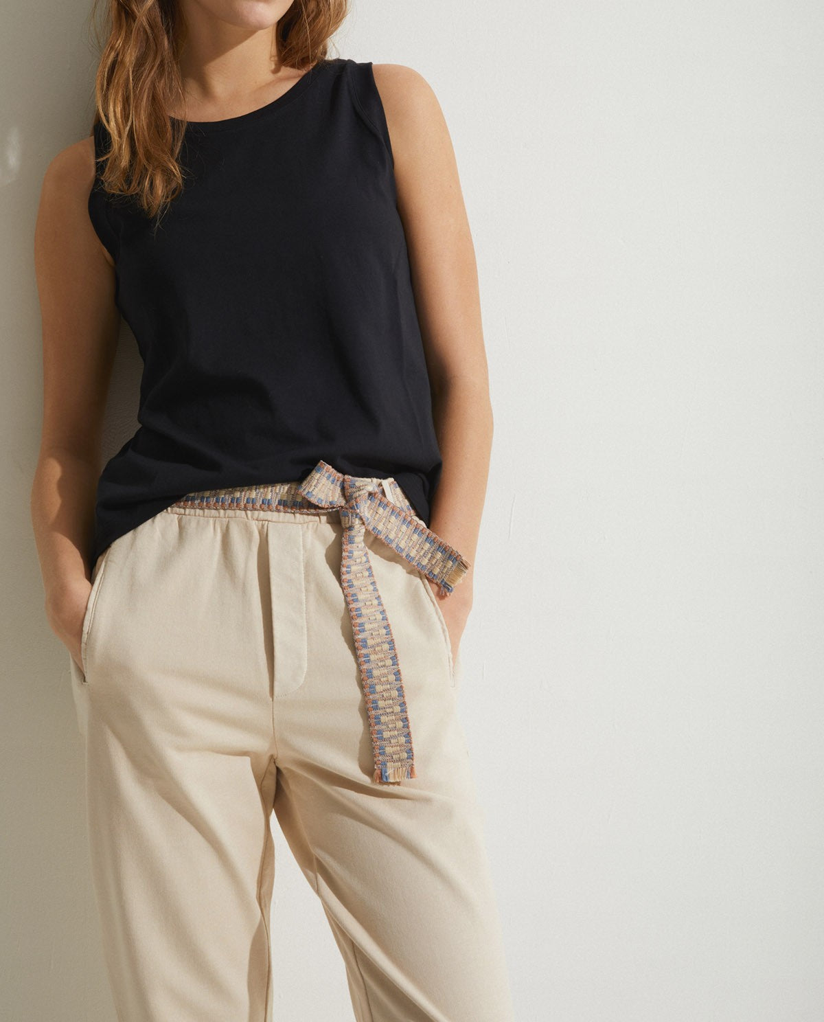 Yerse 100% Cotton Trousers | Textured Belt